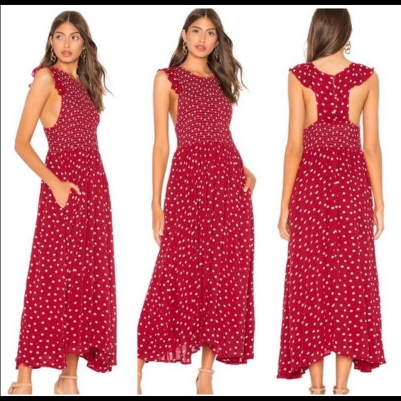 chambray butterflies midi dress in red